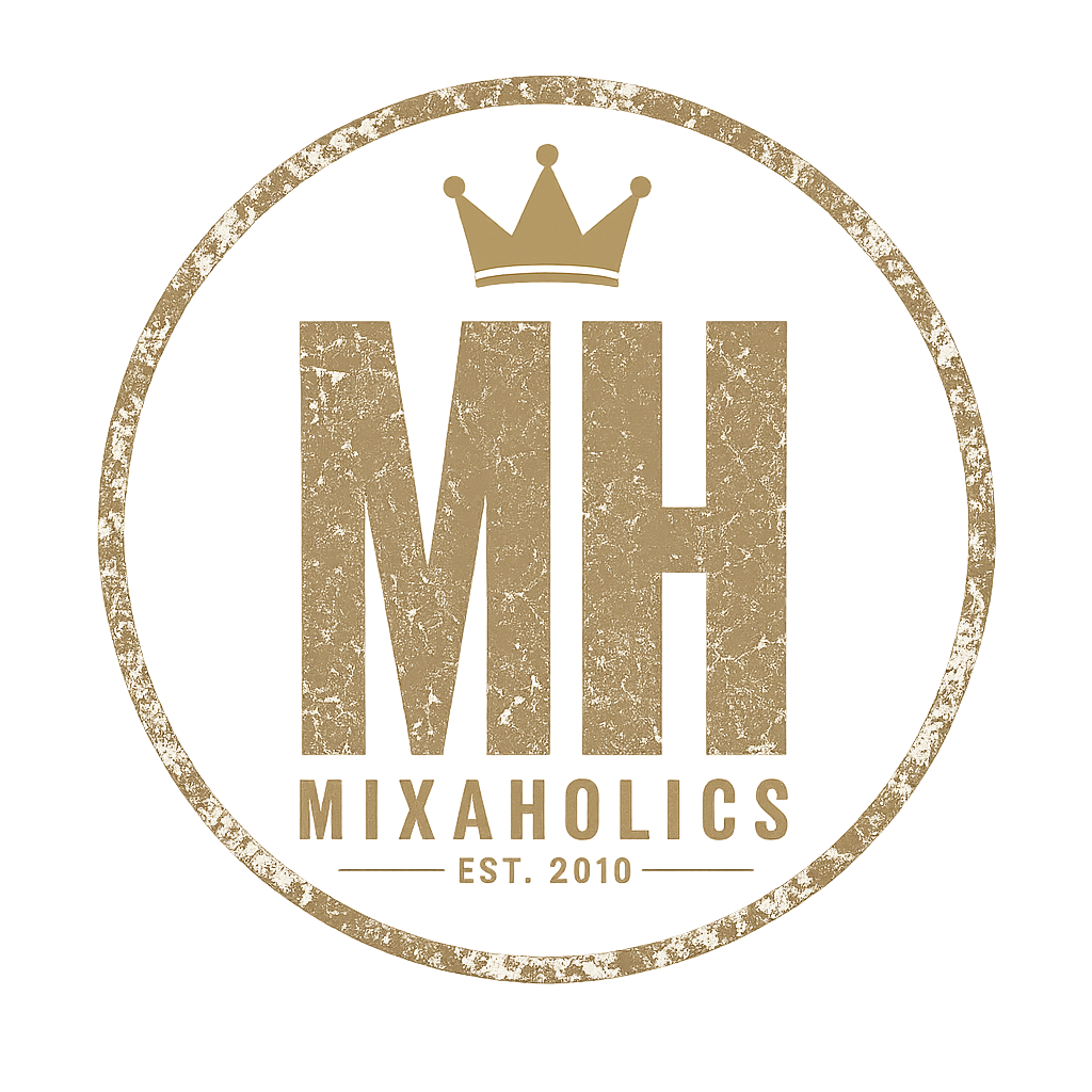 Gold Mixaholics MH logo with crown